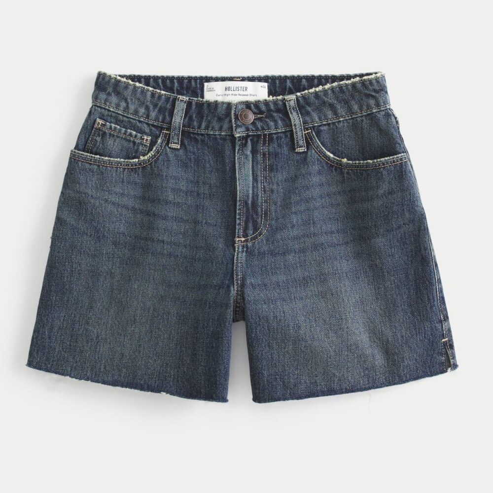 Curvy High-Rise Dark Wash Relaxed Denim Shorts 5"